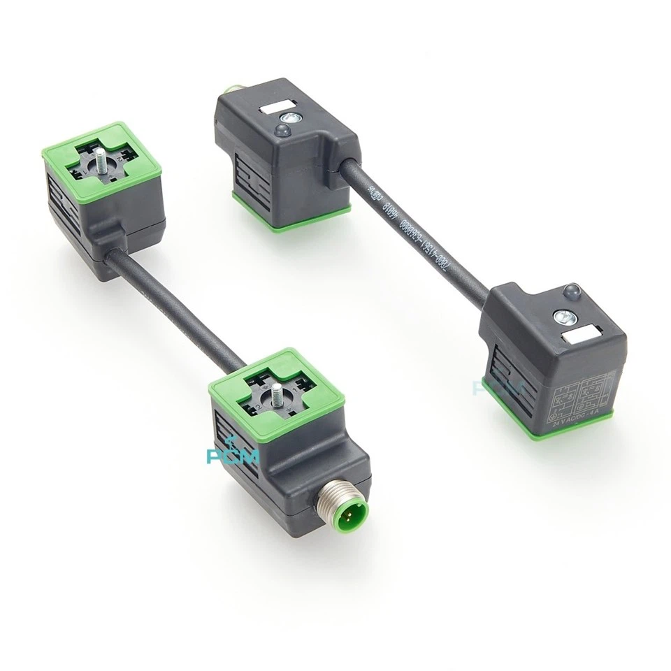 Dual Solenoid Valve Plug DIN 43650 Form A To M8 M12 Cable