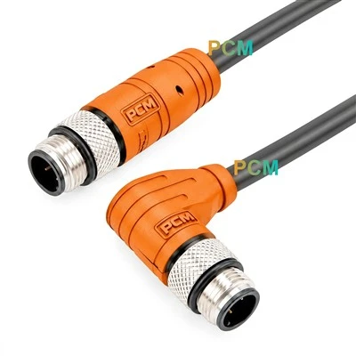 To'g'ri burchakli M12 D kodli erkak RJ45 erkak chekilgan kabeli